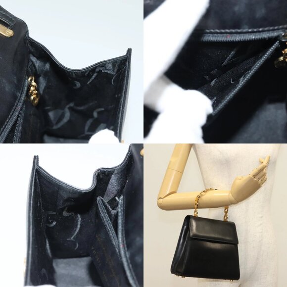 Salvatore Ferragamo Gancini Hand Bag Leather Black Gold Auth 140675 - Picture 13 of 14